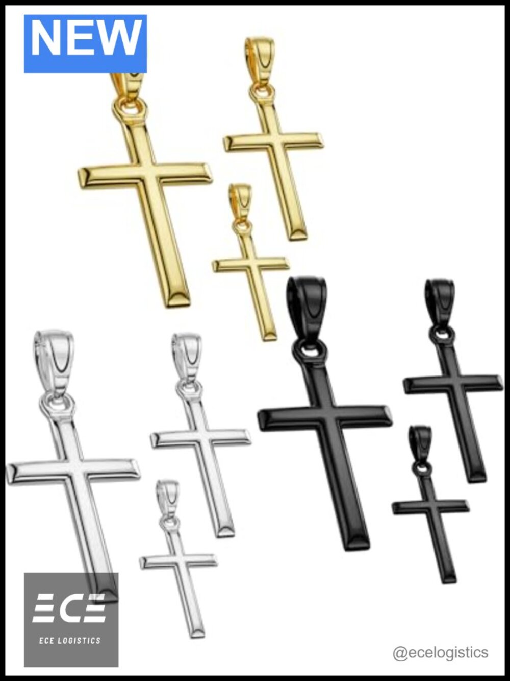 Stainless Steel Cross Necklace Pendant Set for Men Women Christian Gift Multi